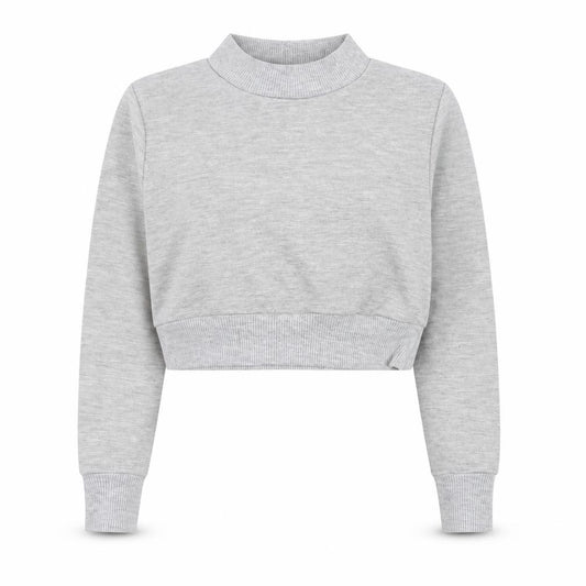 Front view of Boohoo women’s grey polyester pullover sweatshirt, size UK 12, pullover - cropped
