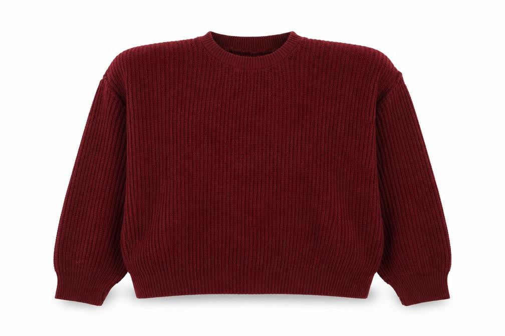 Front view of Preworn women’s red round neck acrylic jumper, size L