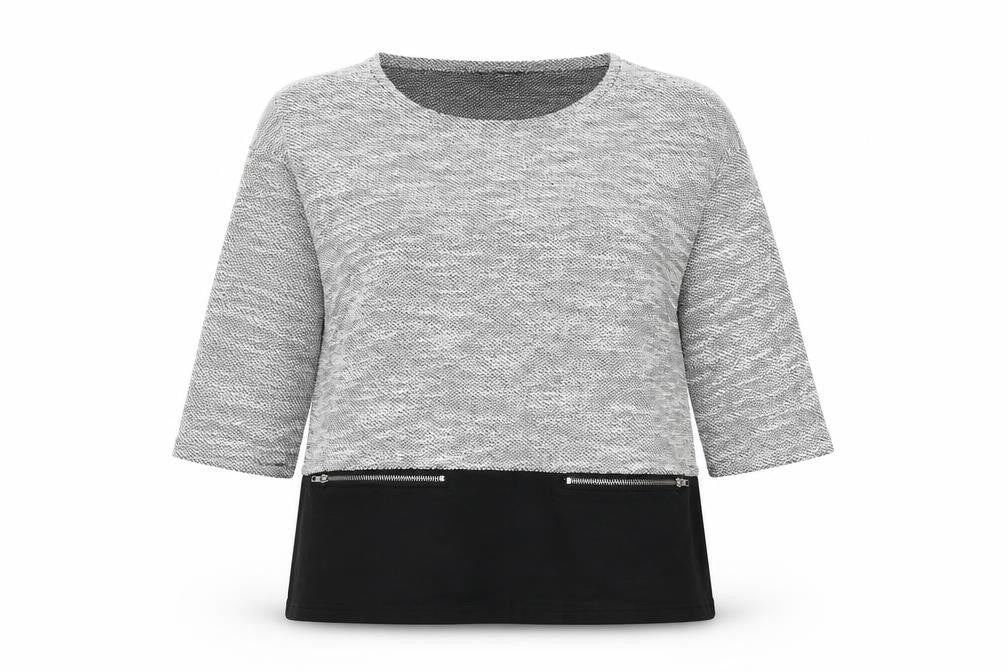 Front view of ESMARA women’s grey round neck cotton jumper, size UK 10