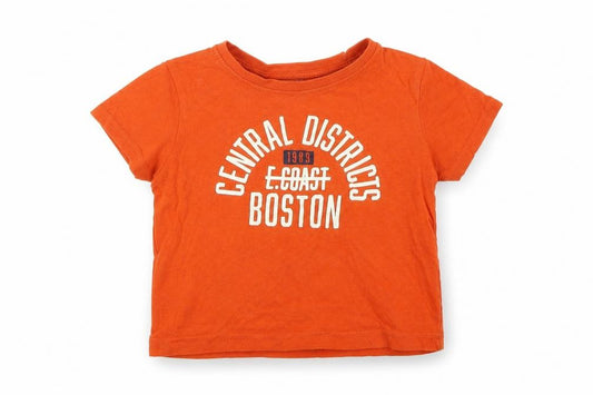 Front view of Primark boys’ orange cotton basic t-shirt, size 18-24, months round neck pullover - boston