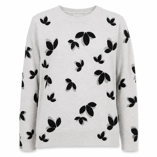 Marks and Spencer Womens Grey Round Neck Geometric Acrylic Pullover Jumper Size 10 - Leaf Print