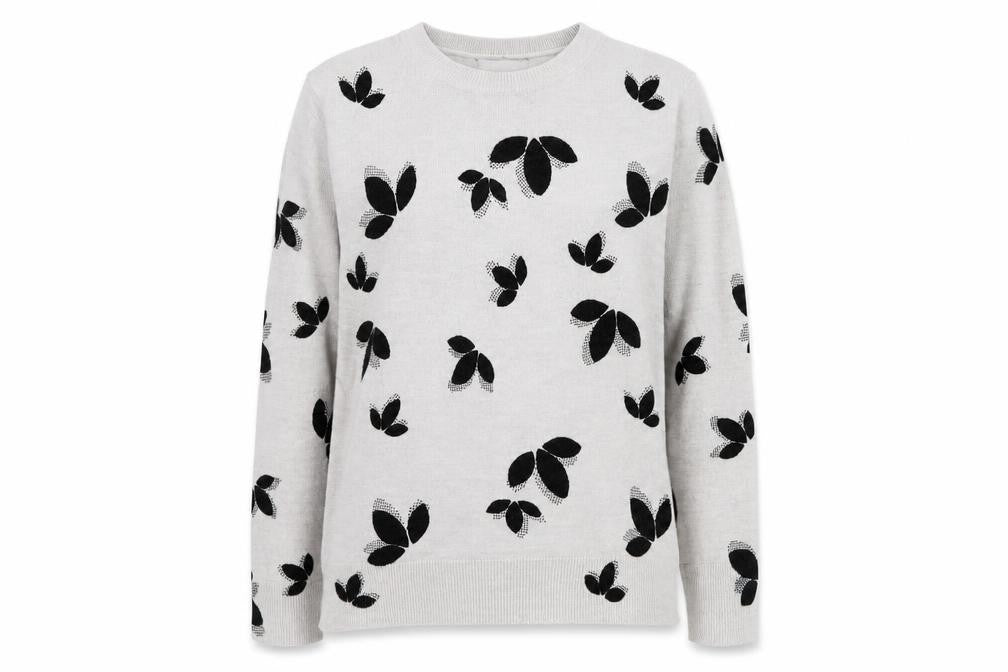 Marks and Spencer Womens Grey Round Neck Geometric Acrylic Pullover Jumper Size 10 - Leaf Print
