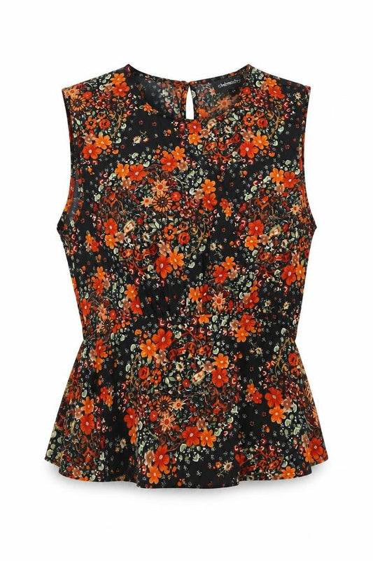 Front view of Chemistry women’s multicoloured floral polyester basic blouse, size UK 10, round neck - flowers