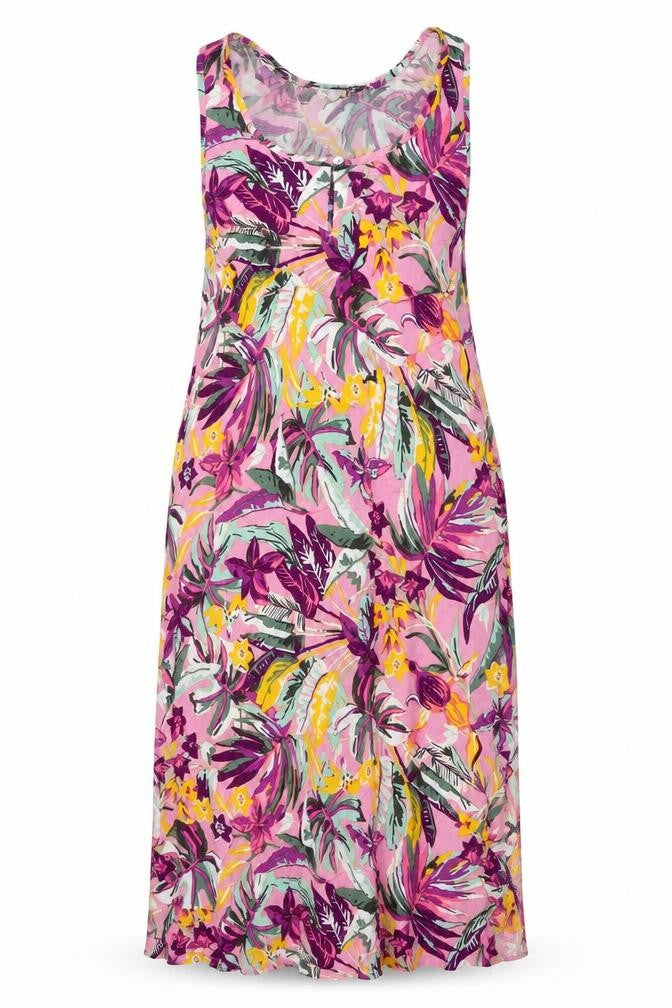 Sleep Well Womens Multicoloured Floral Viscose Tank Dress Size 14 Round Neck Button - Flowers