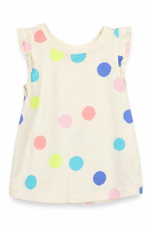 Front view of Next girls’ beige spotted basic tank, size 12-18, months round neck pullover