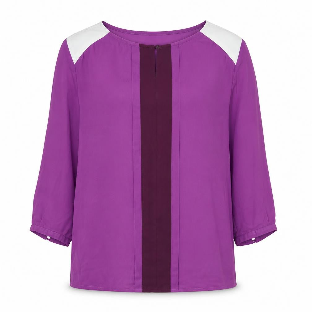 Front view of Mexx women’s purple polyester basic blouse, size UK 8, round neck
