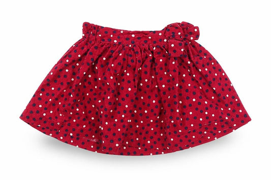 Front view of Bentton Bay girls’ pink polka dot cotton skater skirt, size 0-3, months pull on