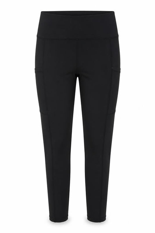 Front view of SHEIN women’s black polyester jogger leggings, size L, 26-inch leg regular button
