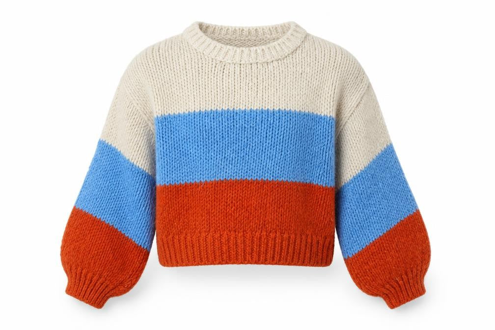 Front view of New Look girls’ multicoloured round neck acrylic jumper, size 12-13, years pullover