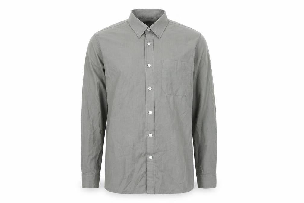 Front view of Trutex men’s grey cotton button-up, size 14, collared button