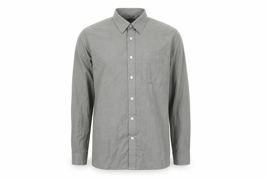 Front view of Trutex men’s grey cotton button-up, size 14, collared button