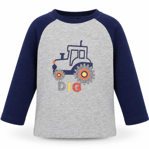 M&Co Baby Grey Colourblock Cotton Pullover T-Shirt Size 9-12 Months Crew Neck Pullover - Tractor