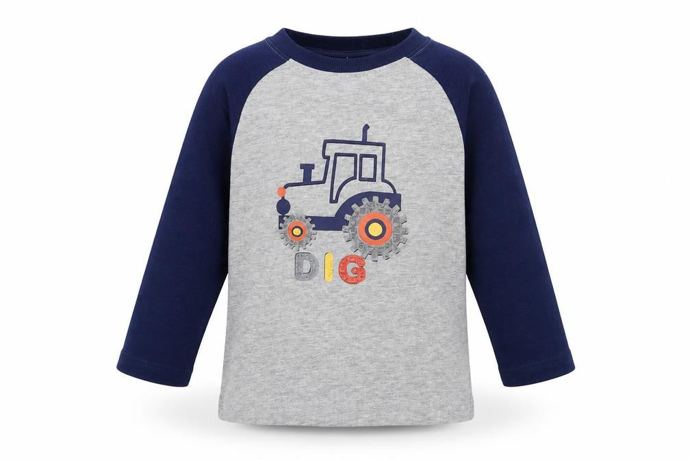 M&Co Baby Grey Colourblock Cotton Pullover T-Shirt Size 9-12 Months Crew Neck Pullover - Tractor