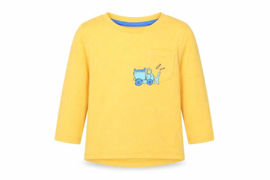 Front view of Dunnes Baby Orange Polyester Pullover T-Shirt, size 9-12, Months Crew Neck Pullover - Digger