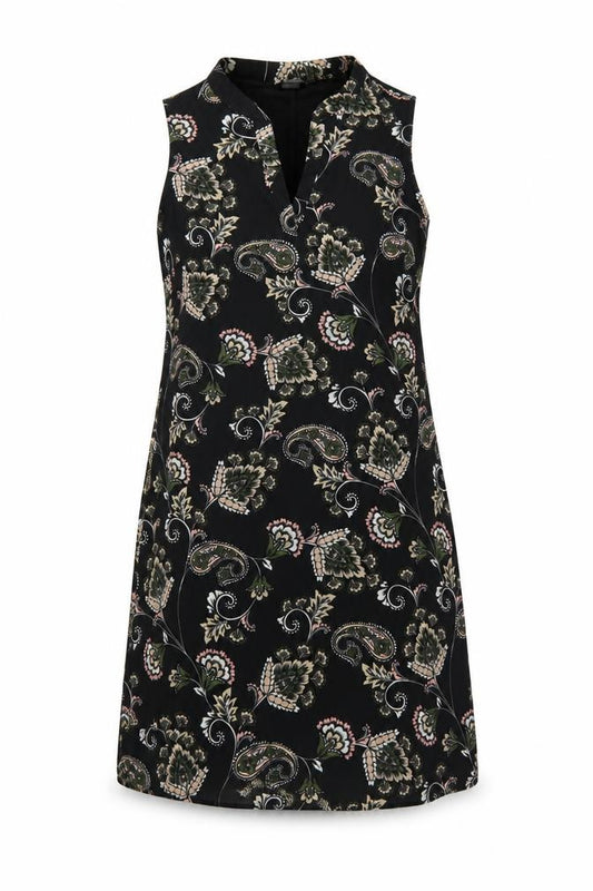 Front view of F&F women’s black paisley polyester a-line, size UK 12, v-neck pullover