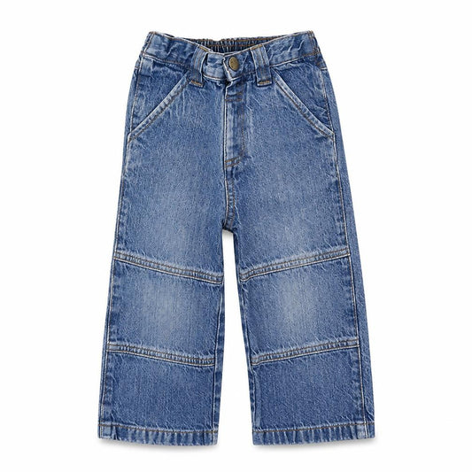 Front view of Adams Baby Blue Cotton Jogger Jeans, size 18-24, Months Snap