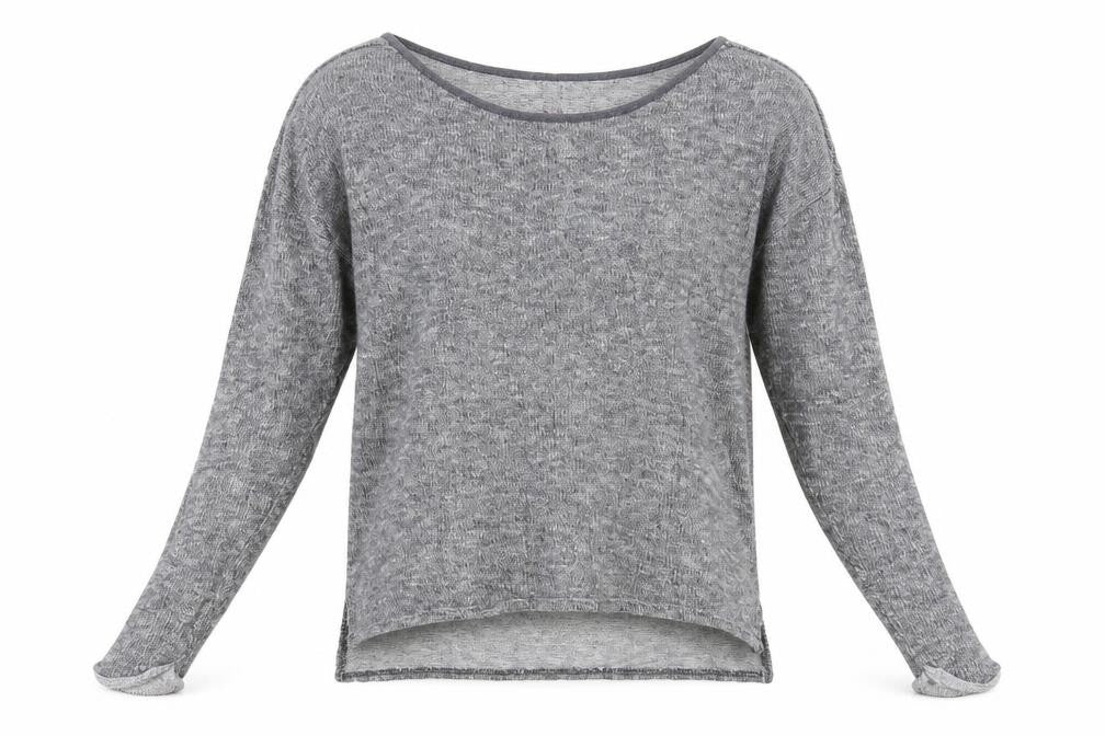 Front view of H&M women’s grey boat neck viscose jumper, size S