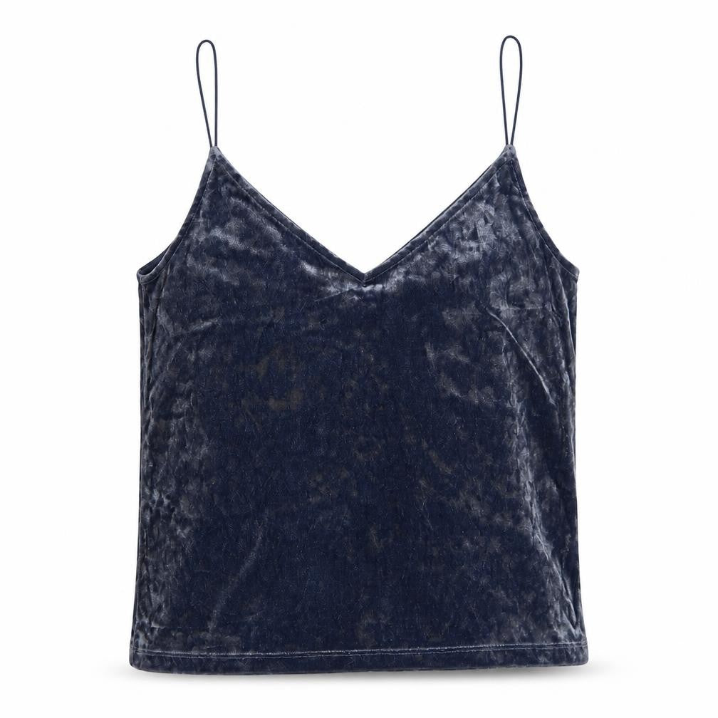 Front view of H&M women’s blue polyester camisole blouse, size XS, v-neck