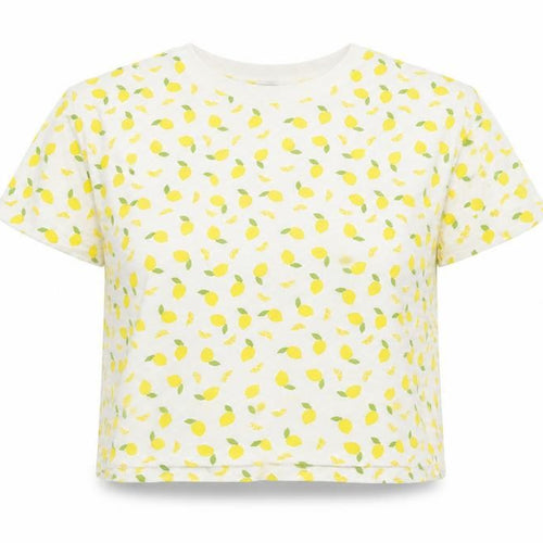 Monki Womens White Geometric Cotton Basic T-Shirt Size XS Crew Neck - Lemon Print