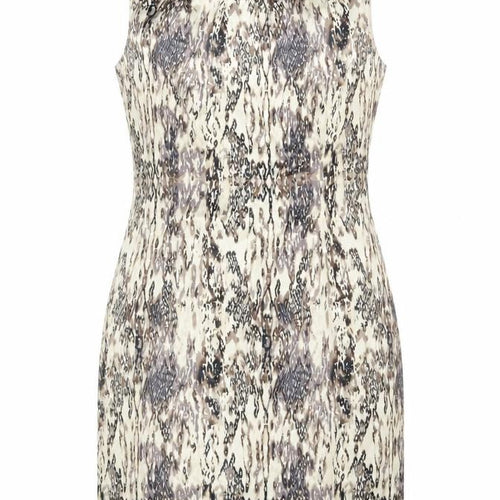 Oasis Womens Brown Geometric Cotton Bodycon Size 12 Scoop Neck Zip