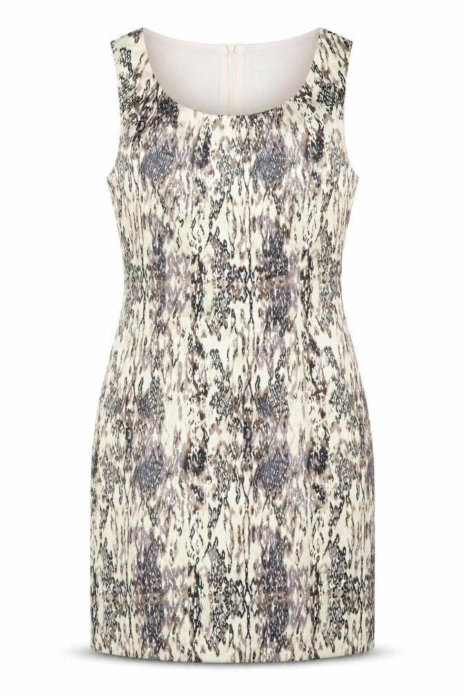 Oasis Womens Brown Geometric Cotton Bodycon Size 12 Scoop Neck Zip