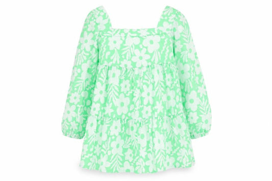 Front view of ASOS women’s green floral cotton shift, size UK 10, square neck pullover