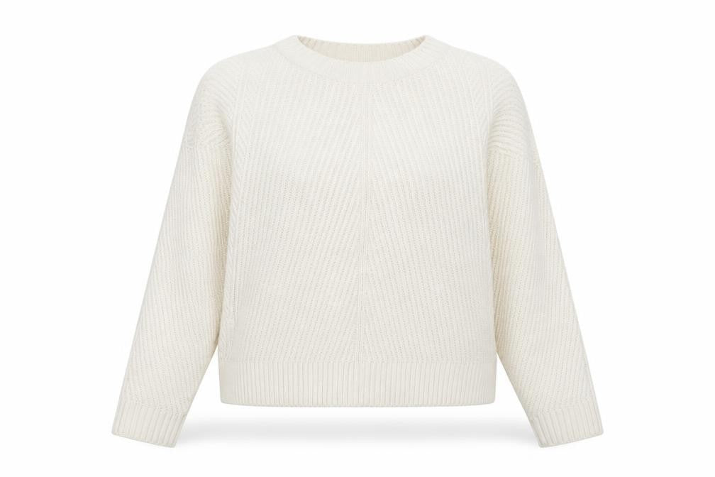 Front view of Pep&Co women’s ivory round neck acrylic jumper, size L