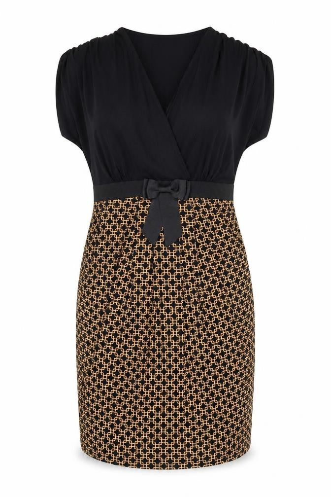 Body Flirt Womens Black Geometric Viscose Bodycon Size S V-Neck Pullover