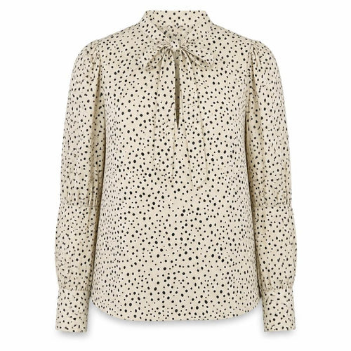 Boohoo Womens Beige Polka Dot Polyester Jersey Blouse Size 6 V-Neck - Pussy Bow