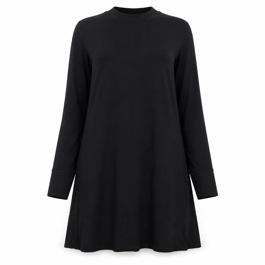 Front view of Marks & Spencer women’s black viscose a-line, size UK 14, mock neck pullover