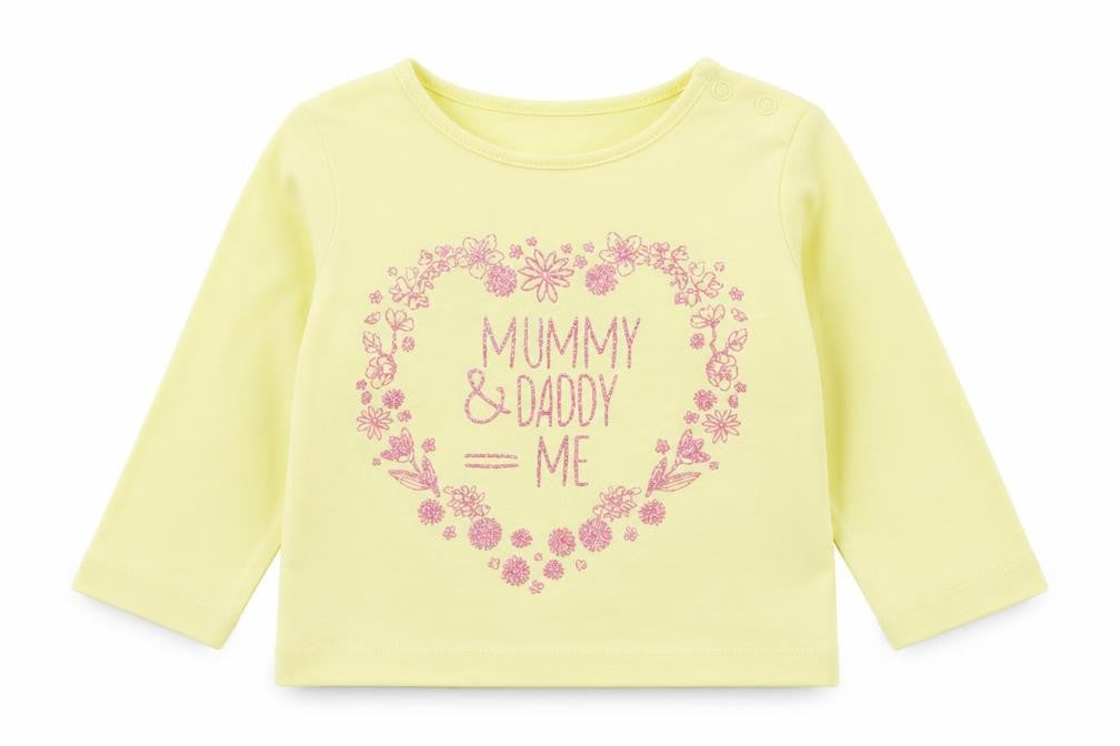 Dopo Dopo Girls Yellow 100% Cotton Basic T-Shirt Size 6-9 Months Round Neck Snap - Mummy and Daddy = Me