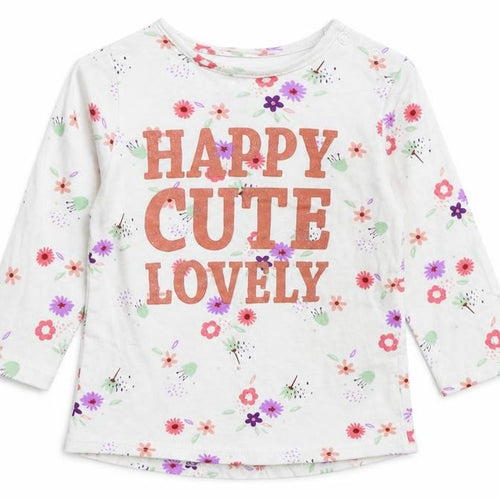 Dopo Dopo Girls White Floral Cotton Basic T-Shirt Size 6-9 Months Round Neck Snap - Happy Cute Lovely