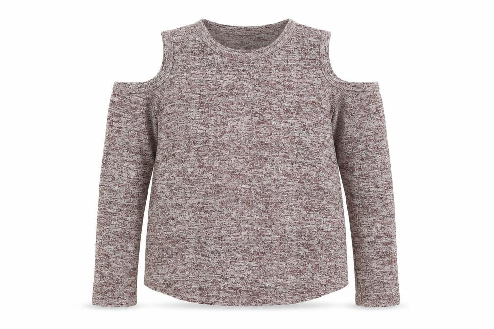 Front view of 915 Generation girls’ purple polyester basic t-shirt, size 12-13, years round neck pullover - open shoulder