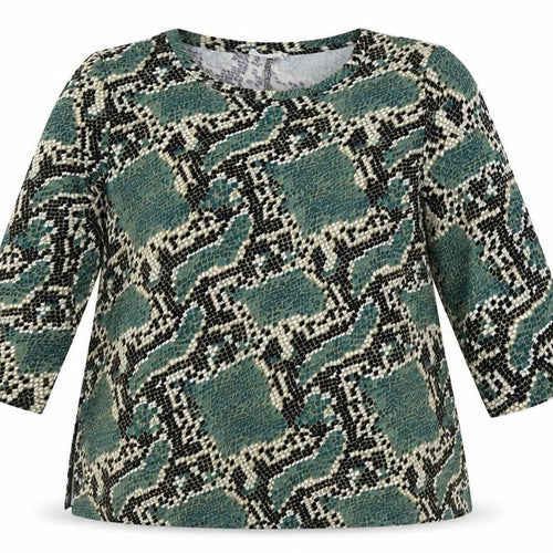 Emeliax Womens Green Animal Print Polyester Basic Blouse Size XL Scoop Neck - Snakeskin Print