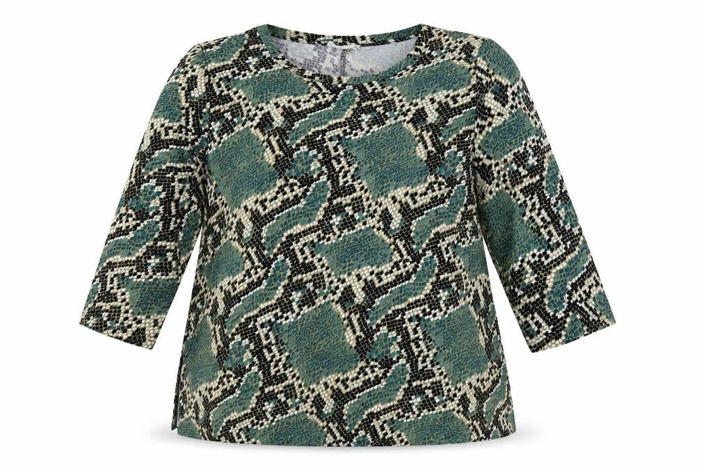 Emeliax Womens Green Animal Print Polyester Basic Blouse Size XL Scoop Neck - Snakeskin Print