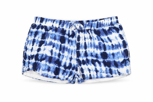 Preworn Girls Blue Geometric Viscose Sweat Shorts Size 5-6 Years Regular Drawstring - Tie Dye