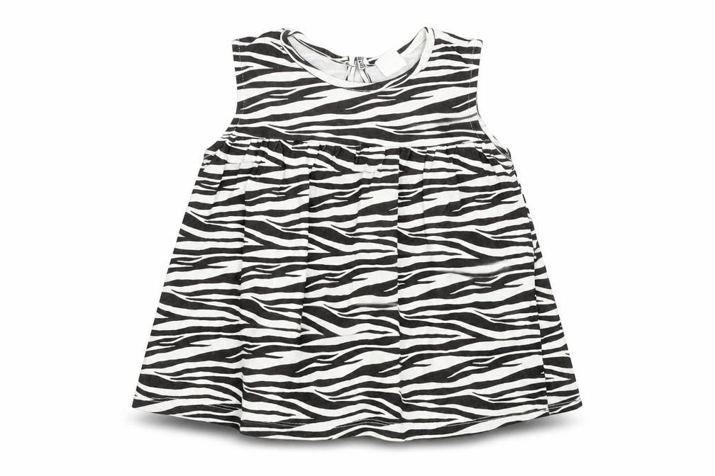 Front view of H&M girls’ white animal print cotton basic blouse, size 2-3, years round neck button - zebra print