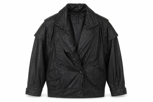 Front view of Stadick women’s black jacket, size UK 12, button