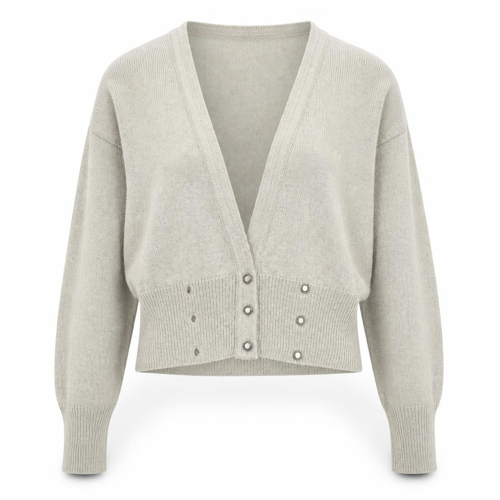 St Michael Womens Beige V-Neck Acrylic Cardigan Jumper Size 14