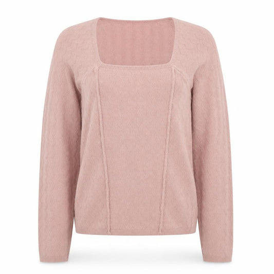 Front view of ASOS women’s pink square neck acrylic jumper, size UK 8