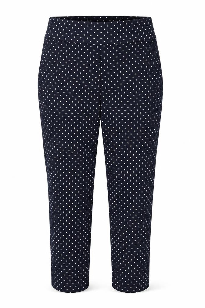 Savida Womens Blue Polka Dot Cotton Carrot Trousers Size 14 L25 in Regular Button