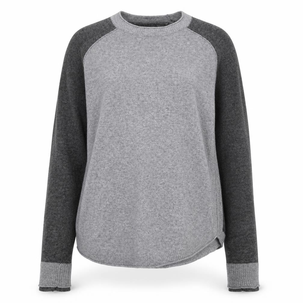 Front view of Noble Outfitters women’s grey round neck viscose jumper, size L