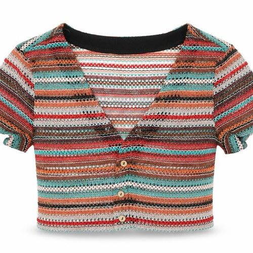 SheIn Womens Multicoloured V-Neck Striped Polyester Cardigan Jumper Size S