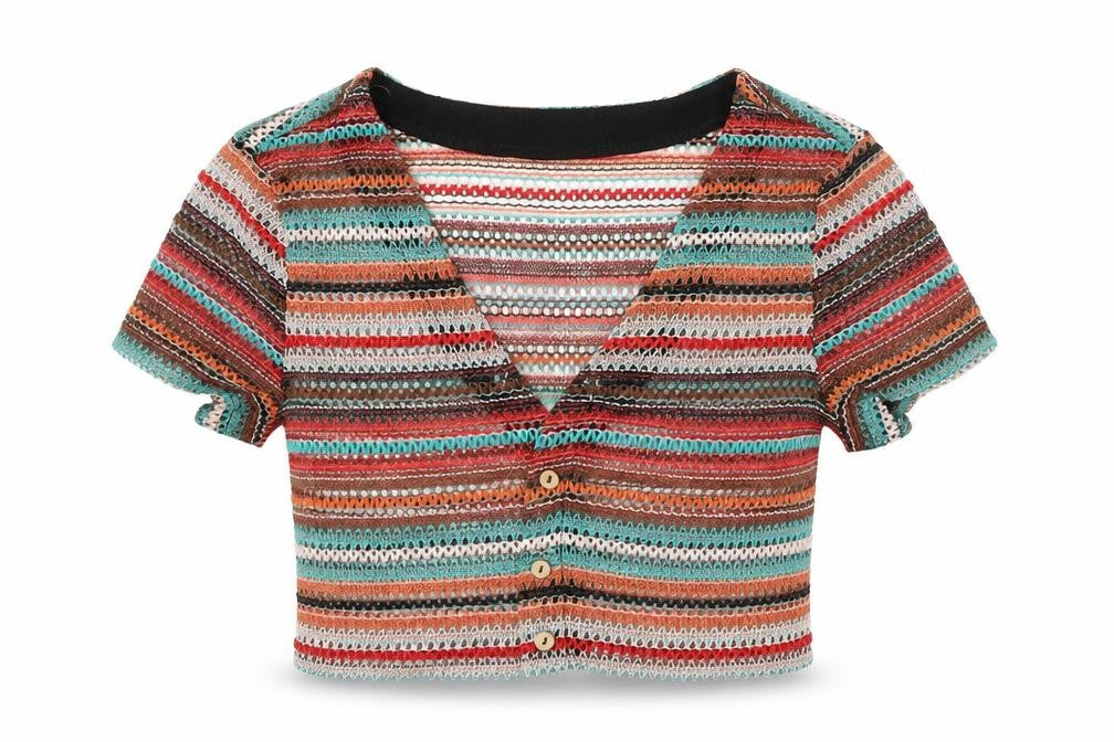 SheIn Womens Multicoloured V-Neck Striped Polyester Cardigan Jumper Size S
