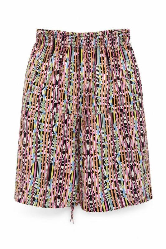 Front view of Ocean Club women’s multicoloured striped polyester bermuda shorts, size UK 6, 4-inch leg regular drawstring