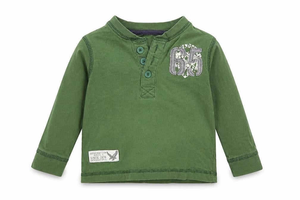 Dunnes Stores Baby Green Cotton Pullover T-Shirt Size 12-18 Months Henley Button