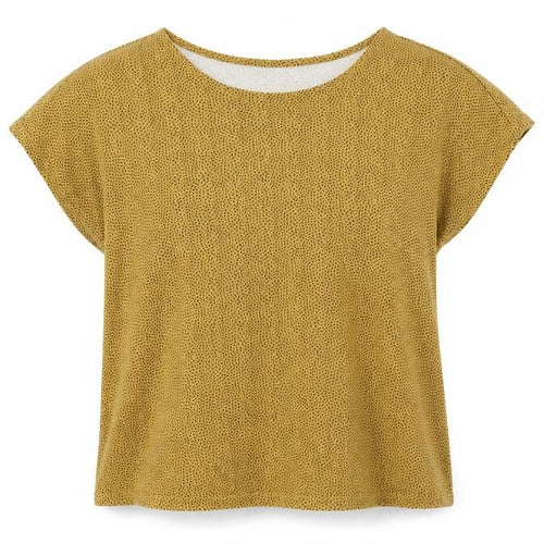 Pola Womens Yellow Polka Dot Viscose Basic T-Shirt Size XL Boat Neck