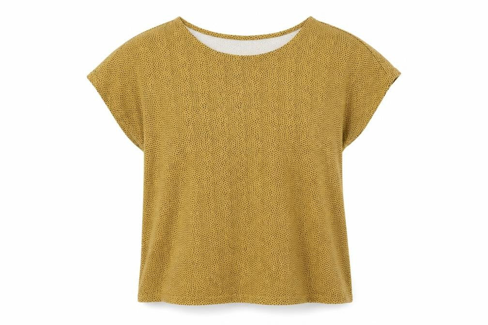 Pola Womens Yellow Polka Dot Viscose Basic T-Shirt Size XL Boat Neck