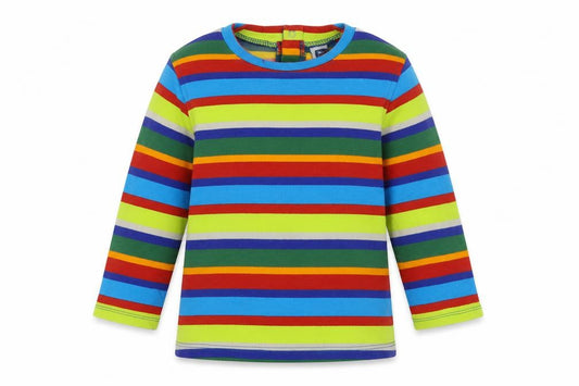 Front view of tuc tuc Baby Multicoloured Striped Cotton Pullover T-Shirt, size 18-24, Months Crew Neck Snap