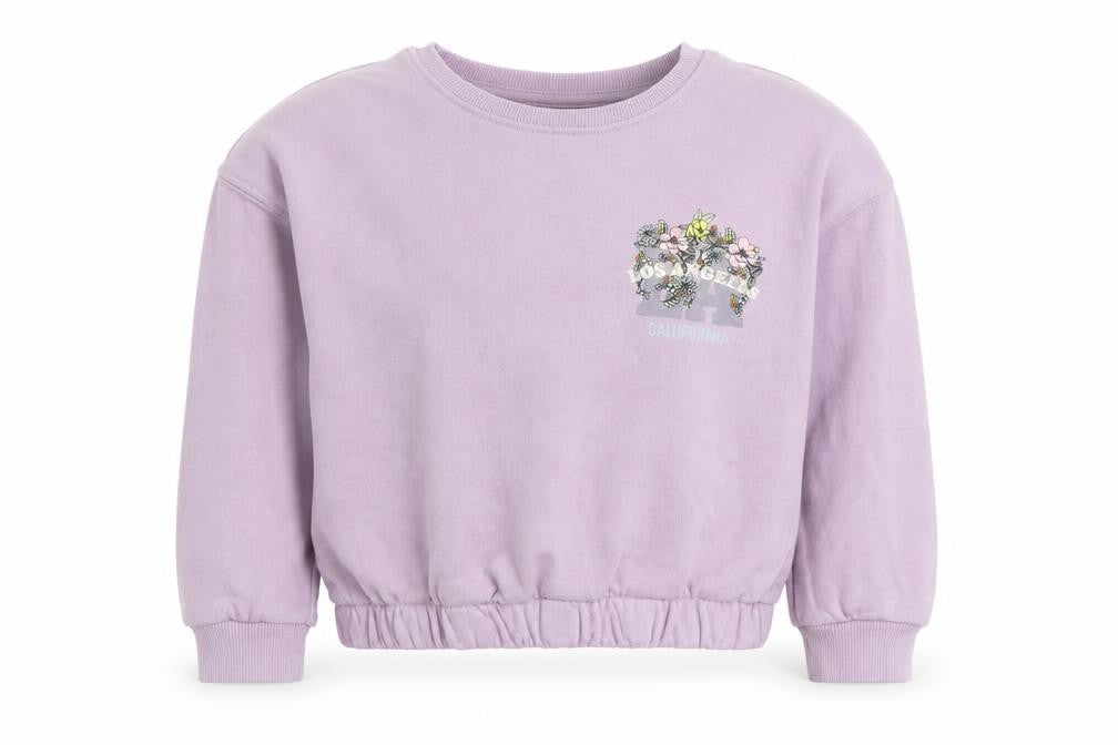 Front view of Tu girls’ purple cotton pullover sweatshirt, size 5, years pullover - los angeles